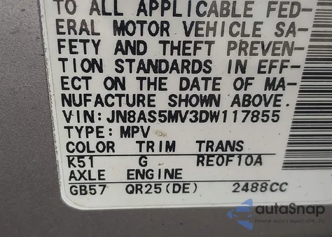 2013 Nissan Rogue Sv W/Sl Pkg из США, поврежденный, VIN JN8AS5MV3DW117855